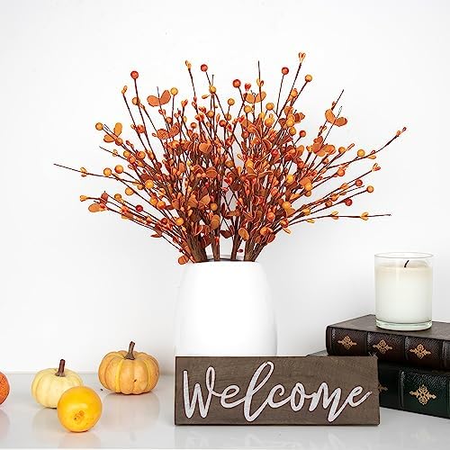 LLZLL 6PCS Fall Stems,17in/43cm Tall Artificial Fall Berry Picks Autumn Berry Spray for Flower Arrangement and Fall Decor (Red Orange Berries and Leaves)