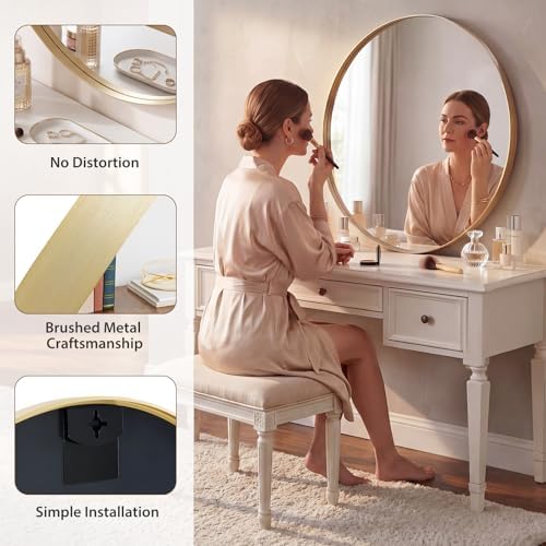 Bathroom Round Mirrors for Over Sink, 30 Inch Wall Circle Mirror with Matte Metal Frame, Modern Wall Mount Vanity