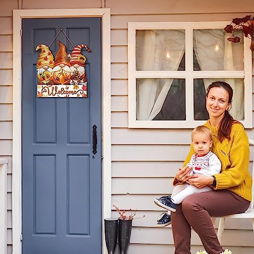 Boao Gnome Fall Welcome Door Hanger, Gnome Maple Leaf Wooden Sign Decor