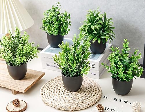 Der Rose 12 Pack Small Fake Plants in Black Pots, Bathroom Decor Indoor