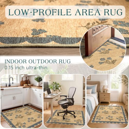 3x3 Square Floral Entry Rug, Front Door Mat Indoor Outside Entrance