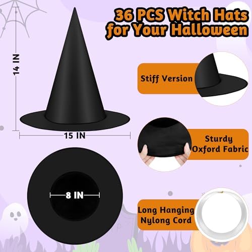 Luces 24 PCS Witches Hats Halloween Decor, Thick Hanging Witch Front Porch