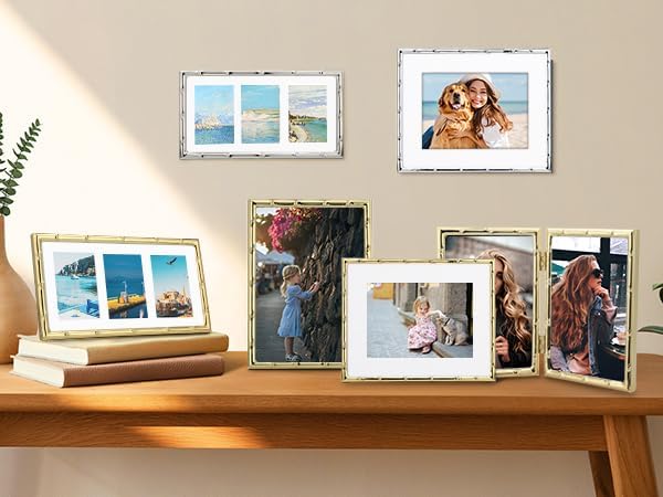 YiPinYin 10x12''Bamboo Detail Silver Metal Photo Frame with Acid Free Mat for 8x10'' Set of 2,Elegant Narrow Plated