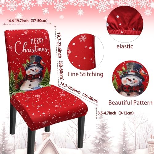 Christmas Chair Covers Set of 6, Xmas Snowman Dining Chair Covers for Party Kitchen Removable Seat Cover for Chairs Christmas Decorations Indoor