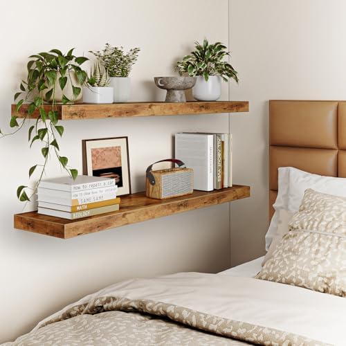 Fixwal Floating Wall Shelves for Decor (Rustic Brown, Set of 2, 35.4Inch)