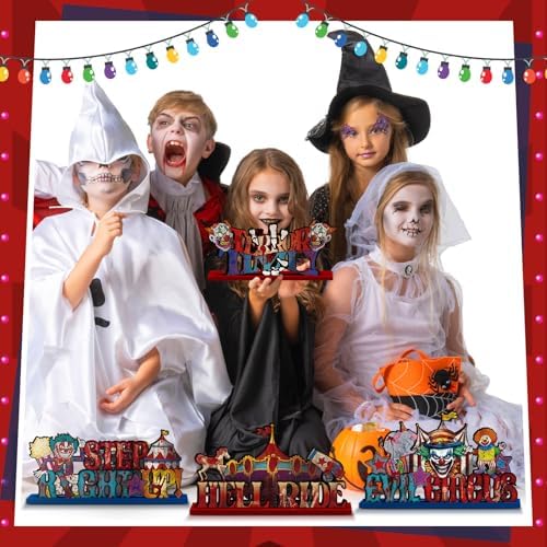 Yuntau 6 Pcs Halloween Clown Carnival Table Decorations Wooden Centerpiece