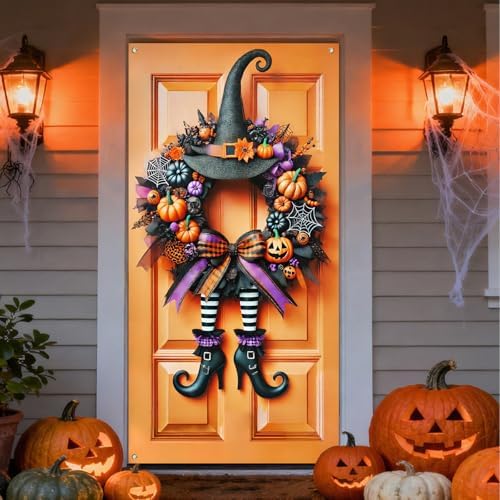 IVN Halloween Witch Legs Wreath Door Cover Decorations 35x71 Inch