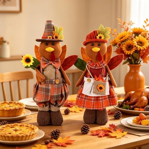 2 Pack Standing Thanksgiving Turkey Couple with Stretchable Legs 23" to 28"