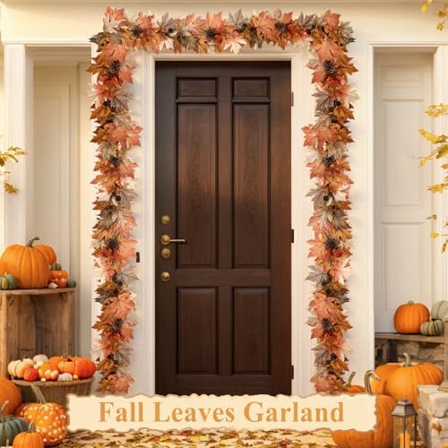 9 FT Lighted Fall Garland with Lights Autumn Automatic ON/Off Timer