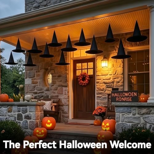 ZeeDix 24 PCS Halloween Witch Hats, Hanging Decor for Yard Porch Ceiling