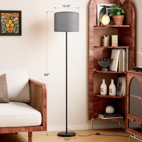 Ambimall 60'' Modern Floor Lamp with Shade, Tall Lamps for Living Room, Bedroom, Office, Dining Room, Linen Grey Shade