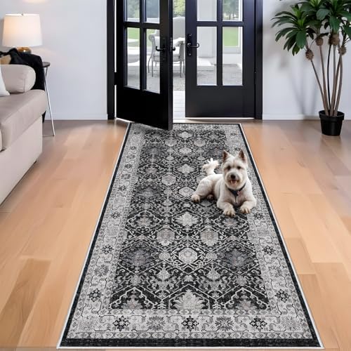Washable 4x8 Hallway Runner Rug: Vintage 8ft Soft Runners for Entry Living Room Wide Low Pile Carpet with Non-Slip