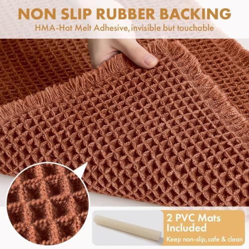 MIULEE Fall Rust Set of 2 Waffle Bathroom Rugs Boho Bath Mat 17x24 Inch