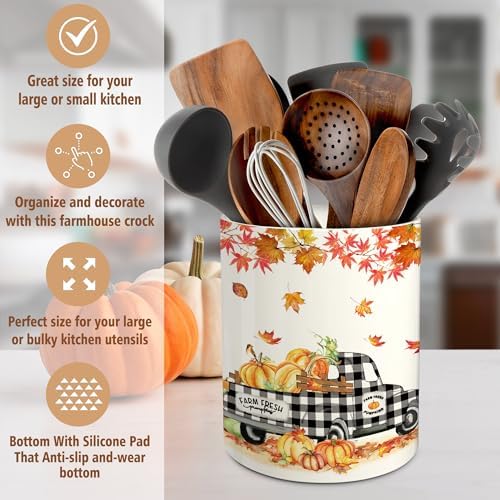 pinata Fall Kitchen Decor, Ceramic Fall Truck Pumpkin Utensil Holder