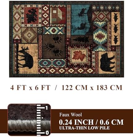 YIHOUSE Washable Rustic Cabin Area Rugs 4x6 Brown