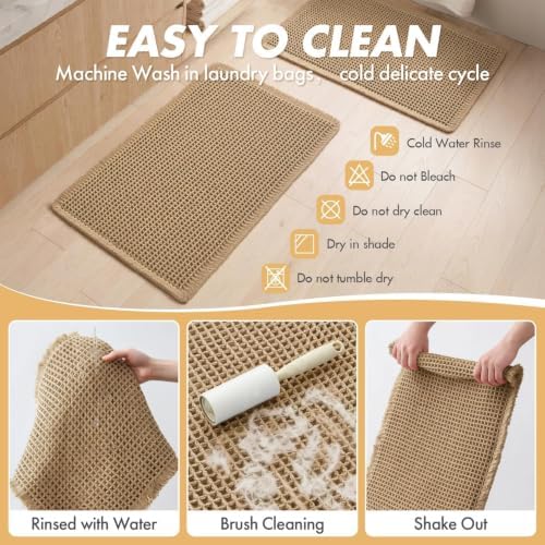 MIULEE Set of 2 Waffle Bathroom Rugs Boho Bath Mat Brown 18x30 Inch