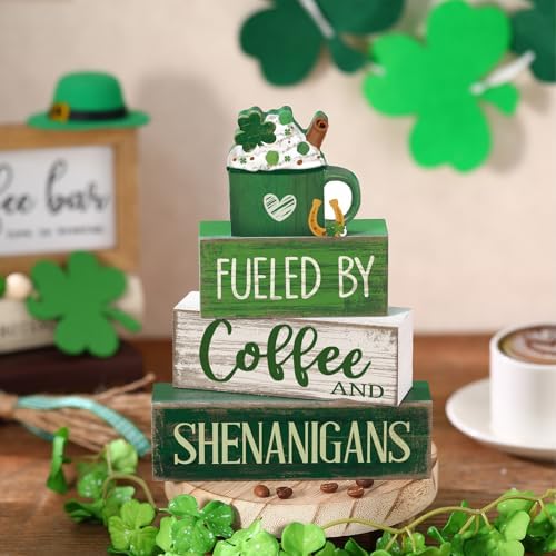 Moucuny 4 Pcs Wooden Tiered Tray Decor Irish Farmhouse Table Sign Coffee