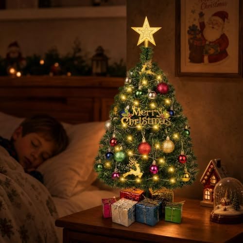 Mini Christmas Tree with Lights, 2 Ft Small Tabletop Christmas Tree, 2 Pack