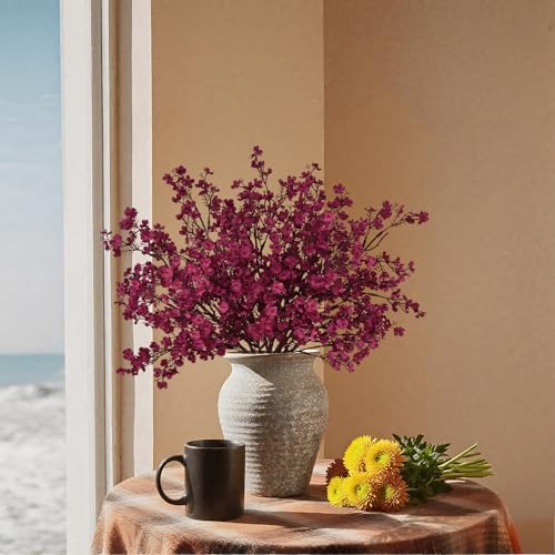 15 Pcs Fall Flowers, Real Touch Babys Breath Artificial Flowers, Burgundy