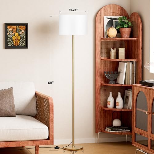 Ambimall 60'' Modern Floor Lamp with Shade, Tall Lamps for Living Room, Bedroom, Office, Dining Room, White Shade with