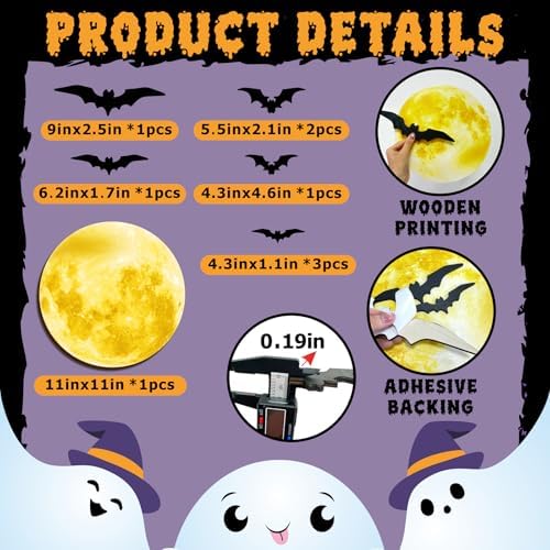 Halloween Moon Bat Wall Decor Wood Halloween Wall Art Party Decorations