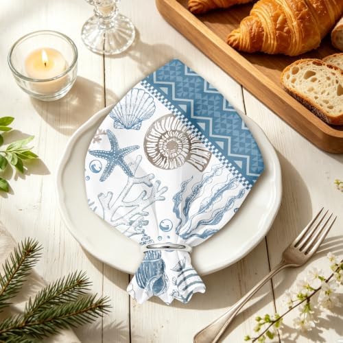 Sea Turtle Ocean Dinner Cloth Napkins Set of 4, 18 x 18 Inch Washable Reusable Fabric Napkins, Gift for Turtle Lovers, Beach House Summer Party Coastal Table Decor