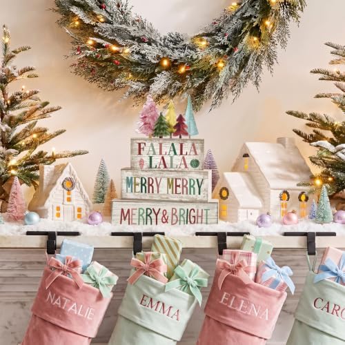 Moucuny 4 Pcs Christmas Table Decorations FA La La Wooden Christmas Tree