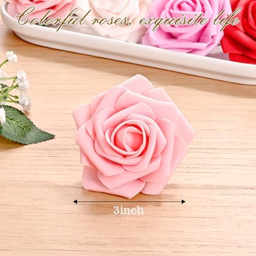 BLEUM CADE 16Pcs Artificial Flowers Fake Foam Roses with Stems for Wedding