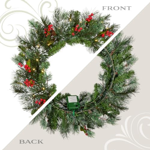 National Tree Company 24in Pre-Lit Wintry Pine Flocked Christmas Wreath