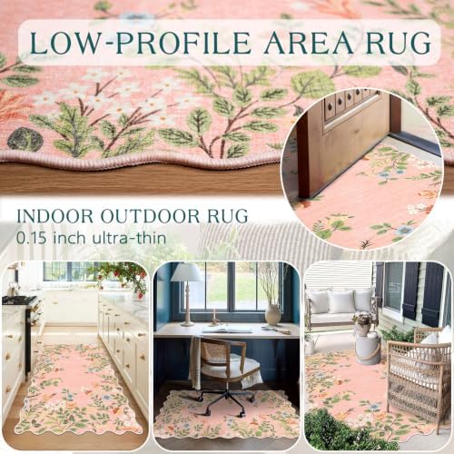 Pink Floral Entry Rug, 3x5 Ft Indoor Outdoor Mats for Front Door