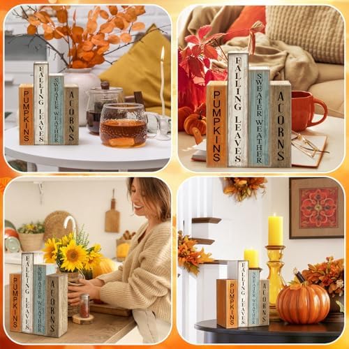 Lineshading 4 Pcs Fall Table Decoration Wooden Book Autumn Pumpkin Sign