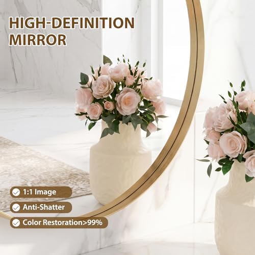 Bathroom Round Mirror for Over Sink, 20 Inch Wall Circle Mirror with Matte Metal Frame, Modern Wall Mount Vanity