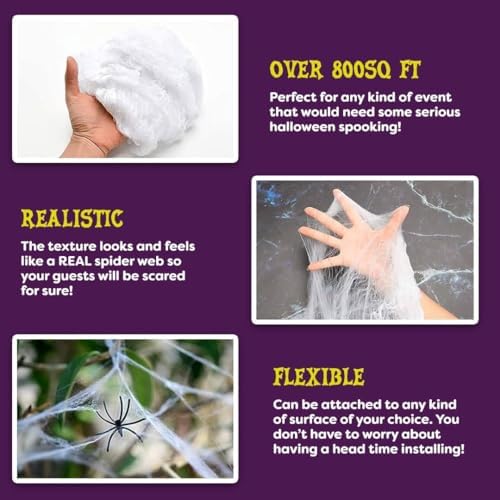 Kangaroo 200 sq. Ft Fake Spider Webs with 4 Fake Spiders for Decorations