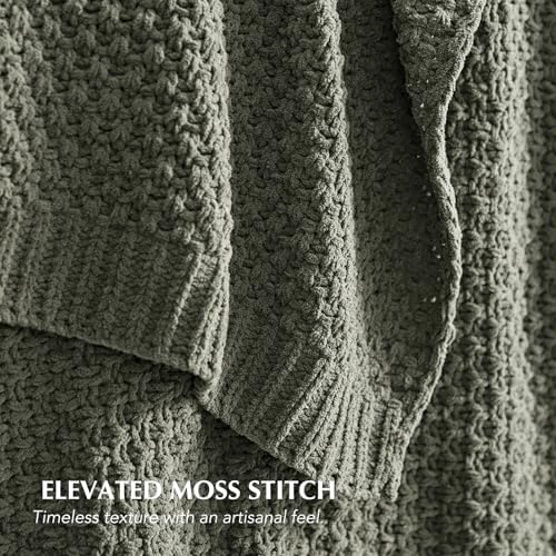 EVERGRACEHOME Chunky Chenille Knit Throw Blanket, 50x60, Dried Thyme Green