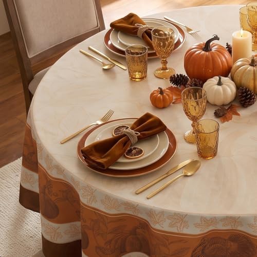 Romanstile Fall Thanksgiving Round Tablecloth 70 Inch, Orange