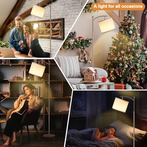 Ambimall 60" Floor Lamp for Living Room with 3 Color Temperatures, Adjustable Beige Shade with Brown Pole, Tall Lamp