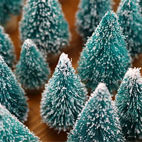 60 Pcs Mini Christmas Trees DIY Xmas Bottle Brush Miniature Sisal Snow Frost Fir Small Artificial Tabletop With Wooden Bases for Micro Scenery Landscape Christmas Party Decor