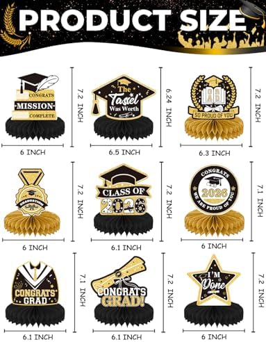 9Pcs Graduation Centerpieces for Tables 2026, Graduation Table Decorations