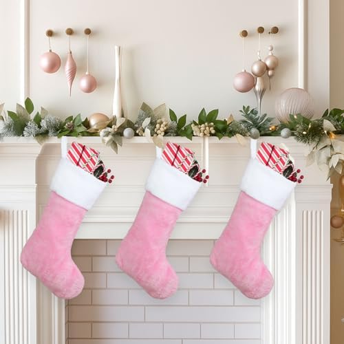 12 Pcs Christmas Stocking 18" Plush,Pink and White