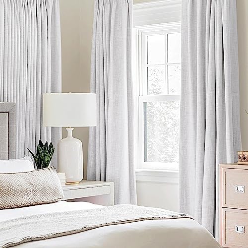 MIULEE 100% Blackout Linen Curtains for Bedroom 52x96 Inches Grayish White