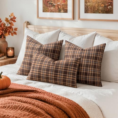 MIULEE Fall Plaid Pillow Covers Scottish Tartan 16x16 Dark Brown