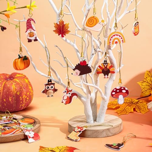 36Pcs Fall Tree Ornaments Double Side Acrylic Autumn Hanging Decor