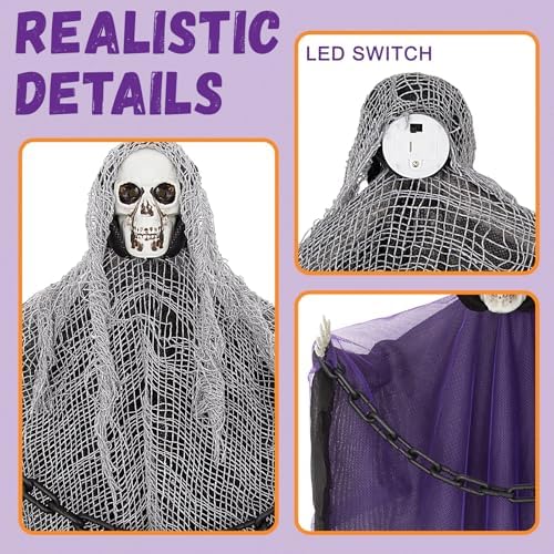 Halloween Hanging Skeleton Ghosts with Glowing Eyes (3 Pack)