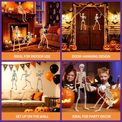 5 PCS Skeletons for Halloween Decor, 15.7" Poseable Mini Skeleton Party