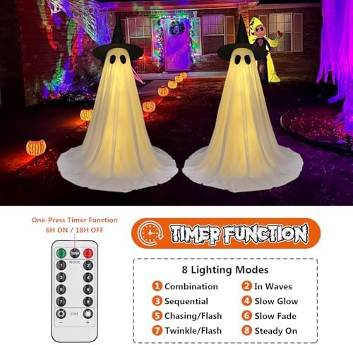 Halloween Ghost Decorations, 2 Pack 59" Lighted Ghosts with Remote