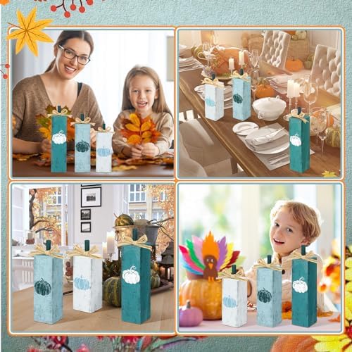 Redbaker 3 Pcs Fall Table Decorations, Blue Fall Pumpkin Centerpieces