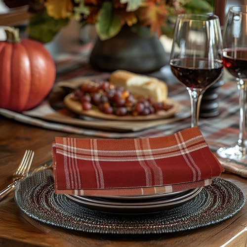 COTTON CRAFT Harvest Plaid Cloth Napkin - 12 Pack 100% Cotton Dinner Napkin