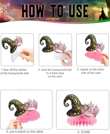 Witch Theme Party Table Decorations - Pink and Green Honeycomb Centerpieces for Movie Birthday Decor, Magical Witch Table Toppers and Party Supplies for Girls, Kids