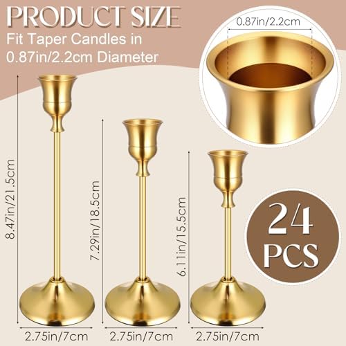 24PCS Brass Gold Taper Candle Holders Set, Vintage Metal Candlestick
