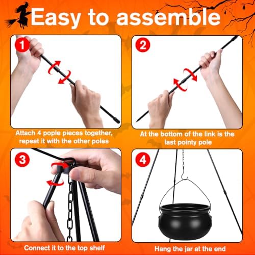 Halloween Decorations Outdoor,Large Witches Cauldron on Tripod with Light
